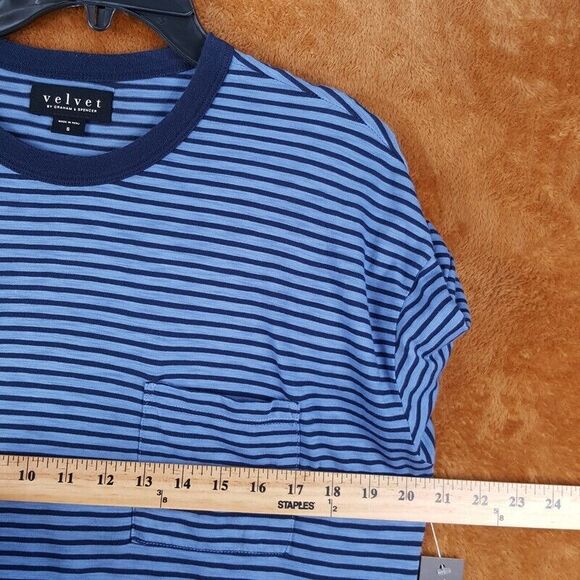 VELVET GRAHAM SPENCER Mens Shirt Small Blue Stripe Pullover Crew Pocket Tee - Picture 6 of 8